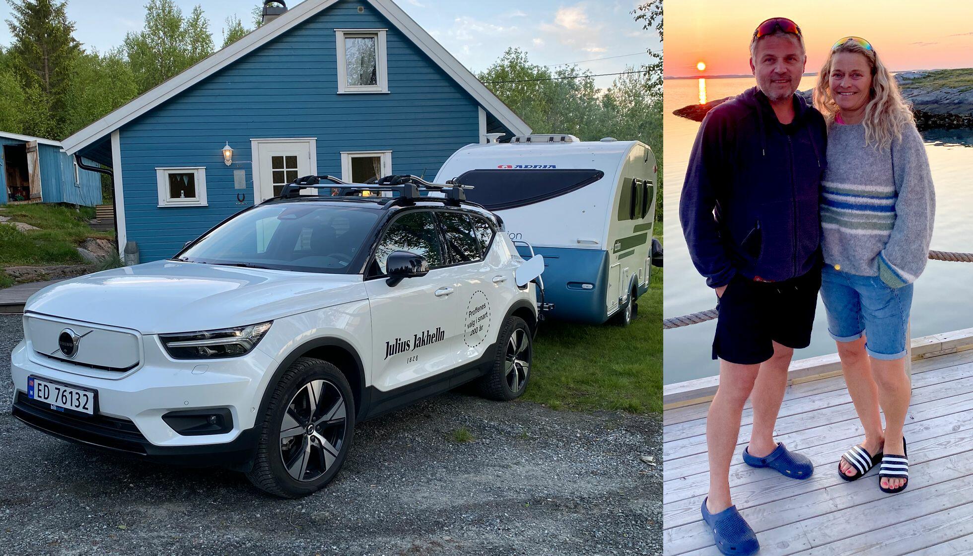 CAMPINGFERIE: Tom Jønsberg og samboer Kathrin Wensell Eliassen gledet seg i sommer til å kjøre på campingferie med den nye elbilen. FOTO: PRIVAT